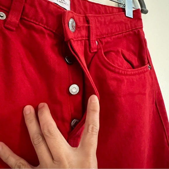 Zara Red Straight Leg Women Jeans Pants 6 Button Fly Casual Streetwear Holiday - Picture 7 of 16